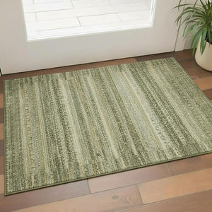 HomeRoots 5' X 8' Green & Charcoal Striped Washable Area Rug with UV Protection for Durable Everyday Living 717829