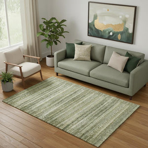 HomeRoots 8' Green and Charcoal Striped Washable Rug: UV-Protected, Durable, Stylish for Indoor & Outdoor Use! 717830