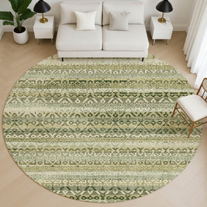 HomeRoots 8' X 10' Striped Washable Area Rug in Green & Charcoal - Durable, UV-Protected, Stylish Comfort! 717831