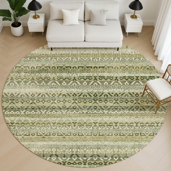 HomeRoots 8' X 10' Striped Washable Area Rug in Green & Charcoal - Durable, UV-Protected, Stylish Comfort! 717831