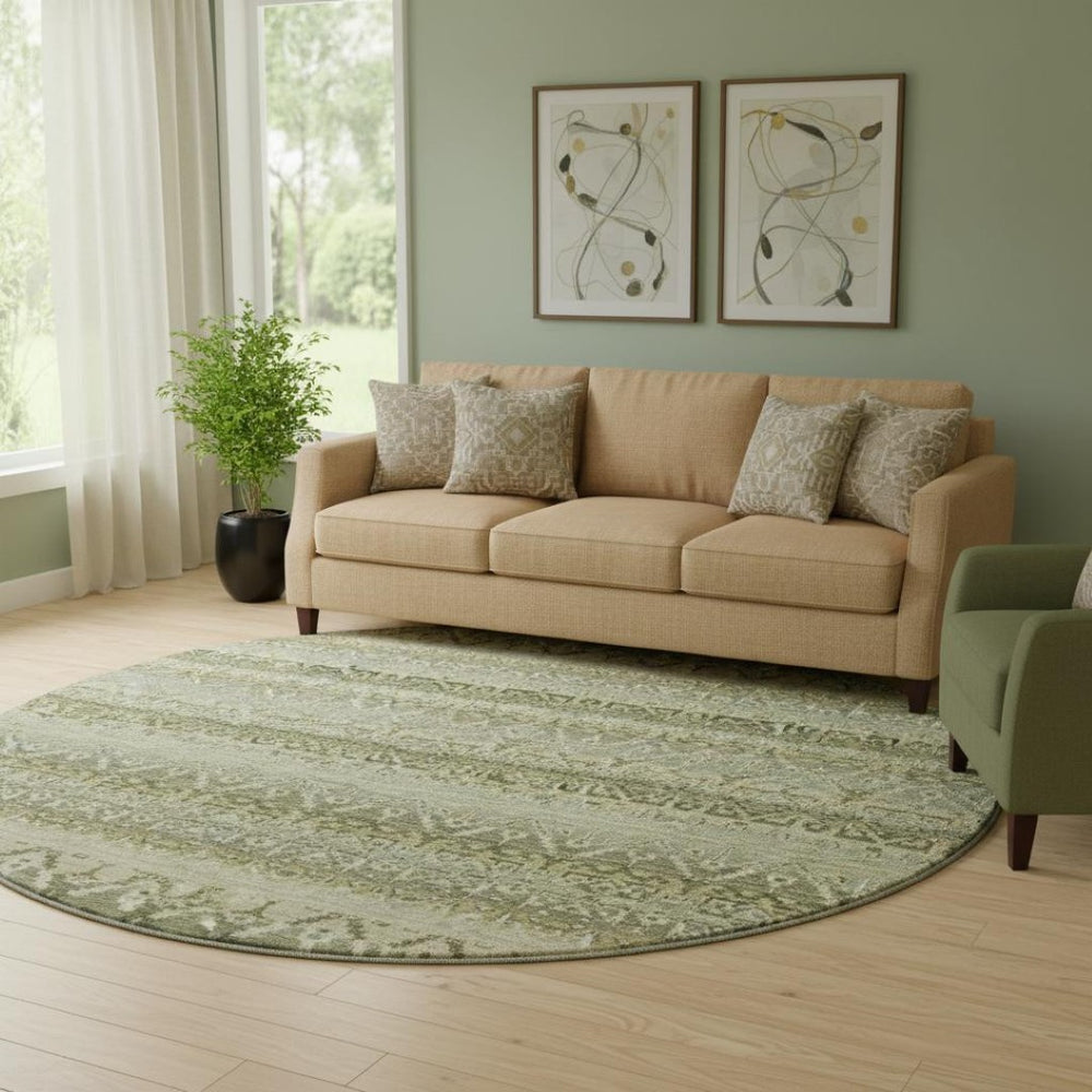 HomeRoots 8' X 10' Striped Washable Area Rug in Green & Charcoal - Durable, UV-Protected, Stylish Comfort! 717831