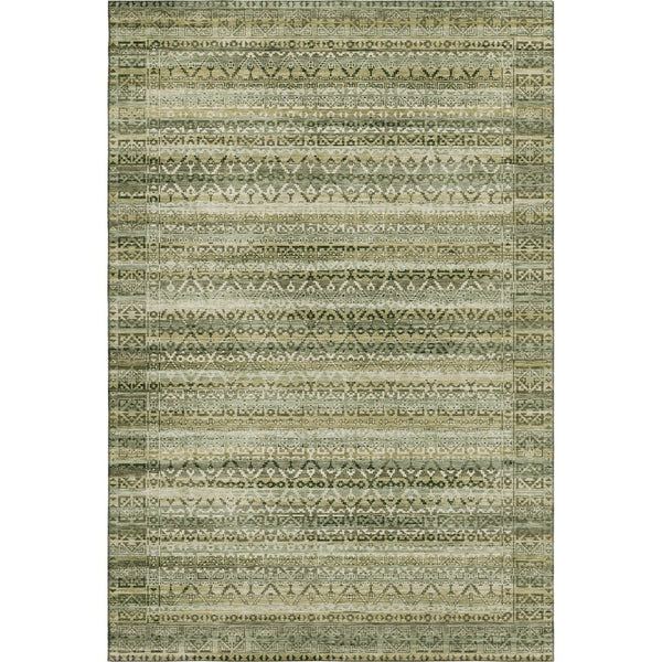 HomeRoots 9' X 12' Green & Charcoal Striped Washable Area Rug – Durable, UV-Protected, Perfect for Busy Homes! 717832