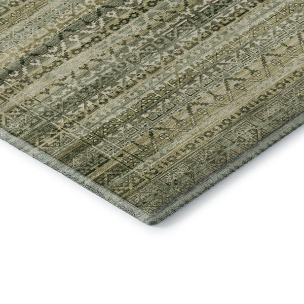 HomeRoots 9' X 12' Green & Charcoal Striped Washable Area Rug – Durable, UV-Protected, Perfect for Busy Homes! 717832