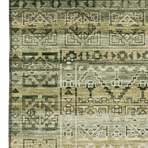 HomeRoots 9' X 12' Green & Charcoal Striped Washable Area Rug – Durable, UV-Protected, Perfect for Busy Homes! 717832
