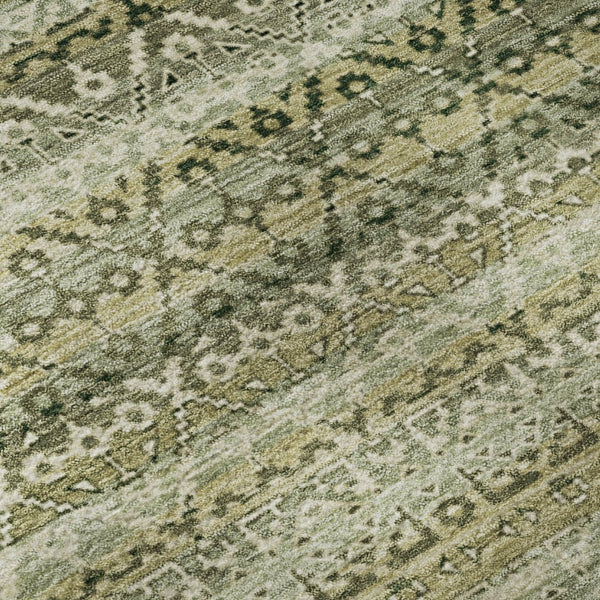 HomeRoots 9' X 12' Green & Charcoal Striped Washable Area Rug – Durable, UV-Protected, Perfect for Busy Homes! 717832