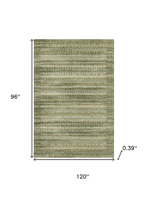 HomeRoots 9' X 12' Green & Charcoal Striped Washable Area Rug – Durable, UV-Protected, Perfect for Busy Homes! 717832