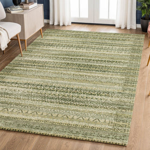 HomeRoots 9' X 12' Green & Charcoal Striped Washable Area Rug – Durable, UV-Protected, Perfect for Busy Homes! 717832