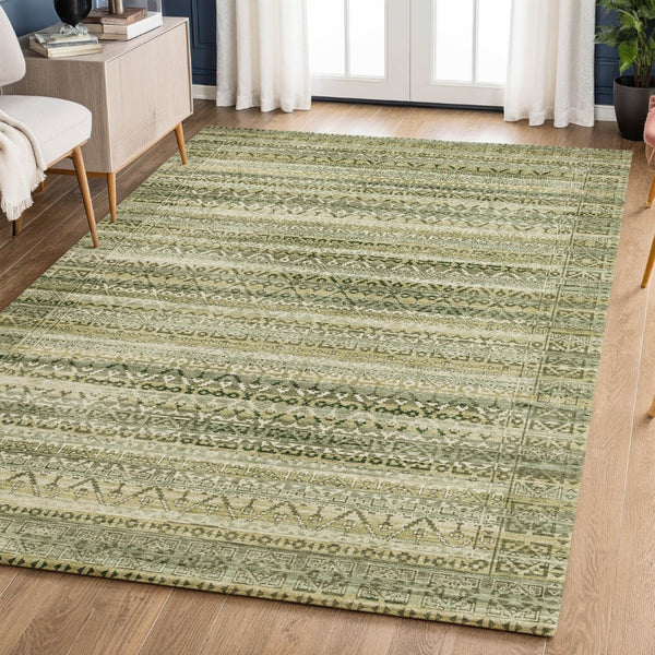 HomeRoots 9' X 12' Green & Charcoal Striped Washable Area Rug – Durable, UV-Protected, Perfect for Busy Homes! 717832