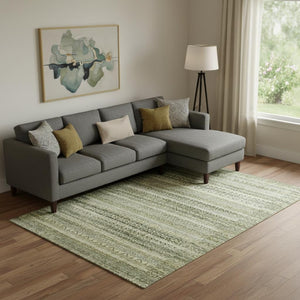 HomeRoots 9' X 12' Green & Charcoal Striped Washable Area Rug – Durable, UV-Protected, Perfect for Busy Homes! 717832