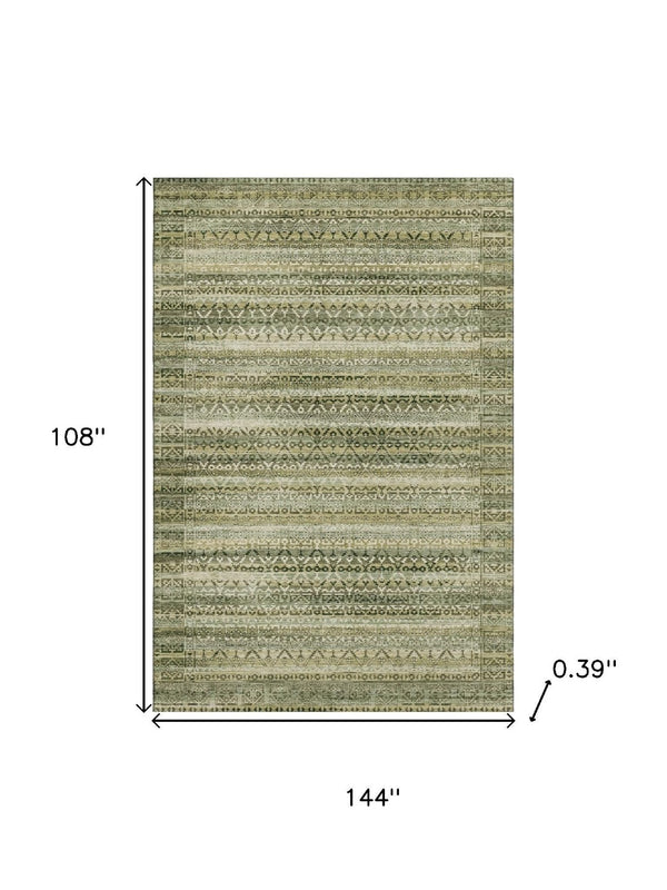 HomeRoots 10' Green & Charcoal Striped Washable Area Rug – UV Protected, Stain-Resistant, Durable for Homes 717833