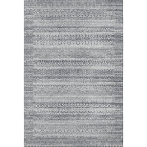 HomeRoots 5' X 8' Stylish Gray And Silver Striped Washable Area Rug with UV Protection for Busy Homes 717835