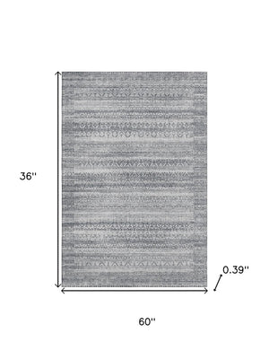 HomeRoots 5' X 8' Stylish Gray And Silver Striped Washable Area Rug with UV Protection for Busy Homes 717835