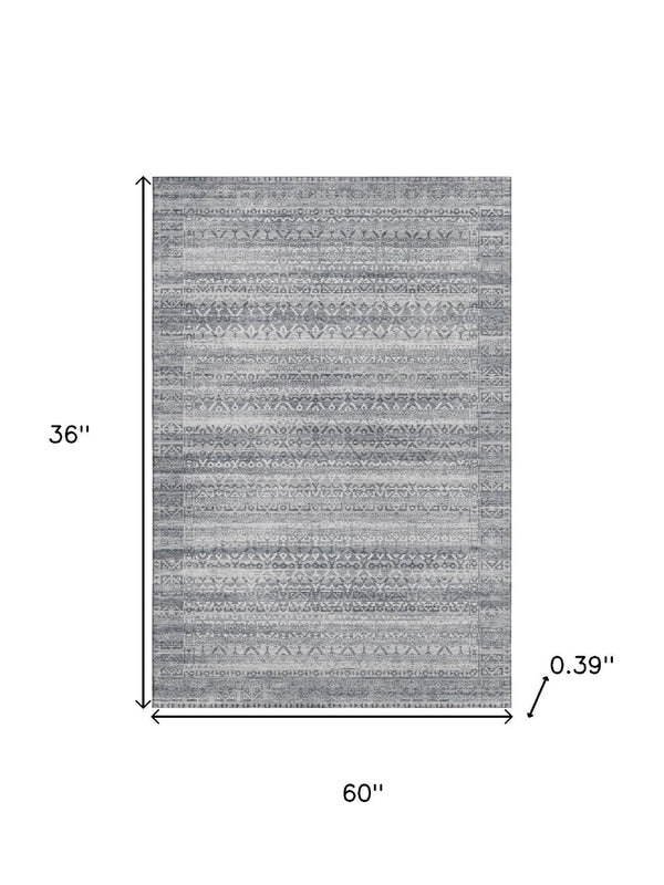 HomeRoots 5' X 8' Stylish Gray And Silver Striped Washable Area Rug with UV Protection for Busy Homes 717835