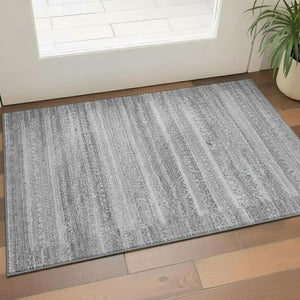 HomeRoots 5' X 8' Stylish Gray And Silver Striped Washable Area Rug with UV Protection for Busy Homes 717835