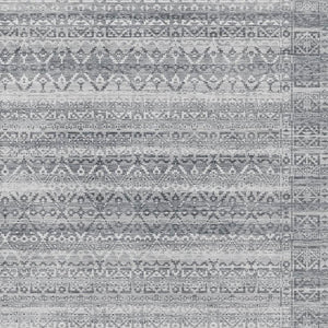 HomeRoots 8' Gray and Silver Striped Washable Round Rug with UV Protection - Durable, Stylish, and Easy Care! 717836
