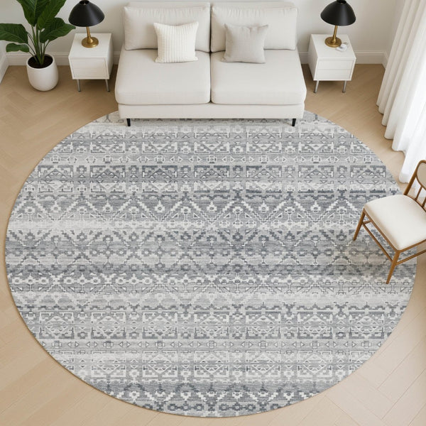 HomeRoots 8' X 10' Gray and Silver Striped Washable Area Rug - Stylish, Durable, UV-Protected for Easy Care! 717837