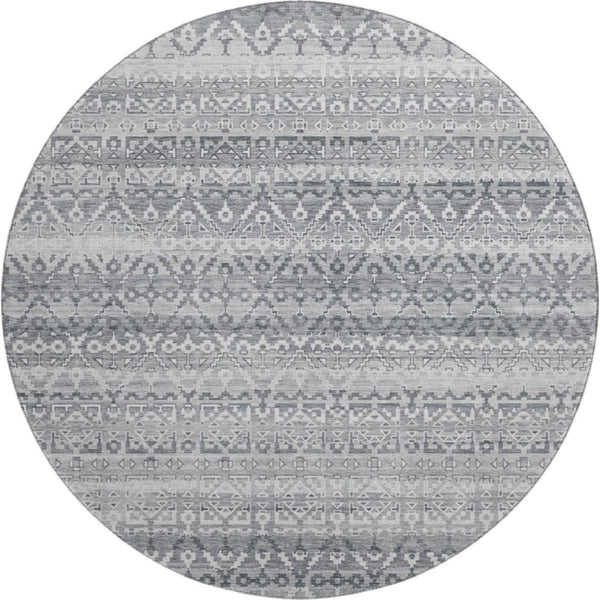 HomeRoots 8' X 10' Gray and Silver Striped Washable Area Rug - Stylish, Durable, UV-Protected for Easy Care! 717837