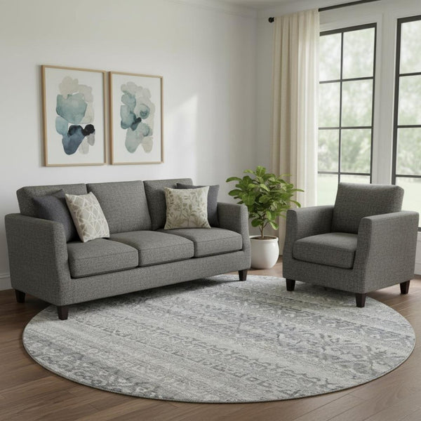 HomeRoots 8' X 10' Gray and Silver Striped Washable Area Rug - Stylish, Durable, UV-Protected for Easy Care! 717837
