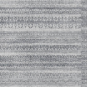 HomeRoots 9' X 12' Striped Gray and Silver Washable Area Rug – UV Protected, Stain Resistant, Perfect for Busy Homes 717838
