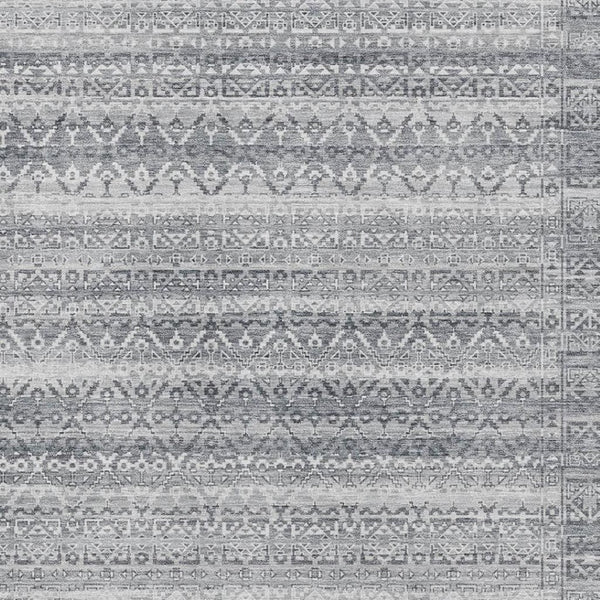 HomeRoots 9' X 12' Striped Gray and Silver Washable Area Rug – UV Protected, Stain Resistant, Perfect for Busy Homes 717838