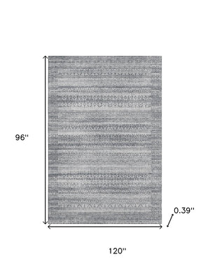 HomeRoots 9' X 12' Striped Gray and Silver Washable Area Rug – UV Protected, Stain Resistant, Perfect for Busy Homes 717838