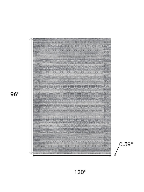 HomeRoots 9' X 12' Striped Gray and Silver Washable Area Rug – UV Protected, Stain Resistant, Perfect for Busy Homes 717838