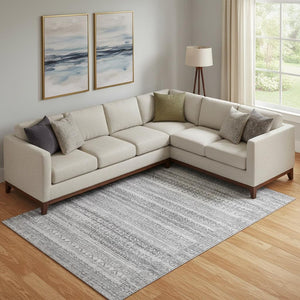 HomeRoots 9' X 12' Striped Gray and Silver Washable Area Rug – UV Protected, Stain Resistant, Perfect for Busy Homes 717838