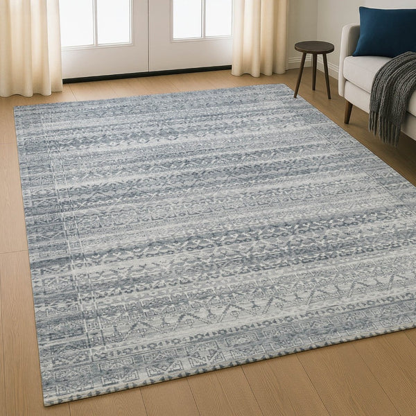 HomeRoots 10' Gray & Silver Striped Area Rug - Washable, UV-Protected, Durable Design for High-Traffic Spaces 717839