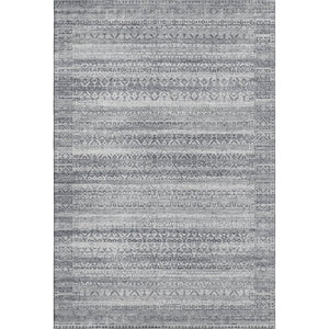 HomeRoots 10' Gray & Silver Striped Area Rug - Washable, UV-Protected, Durable Design for High-Traffic Spaces 717839