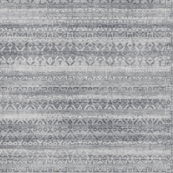 HomeRoots 10' Gray & Silver Striped Area Rug - Washable, UV-Protected, Durable Design for High-Traffic Spaces 717839