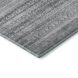 HomeRoots 10' Gray & Silver Striped Area Rug - Washable, UV-Protected, Durable Design for High-Traffic Spaces 717839