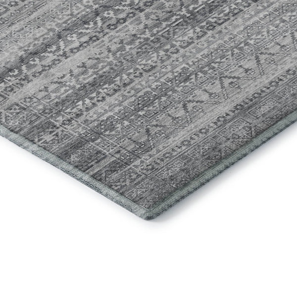 HomeRoots 10' Gray & Silver Striped Area Rug - Washable, UV-Protected, Durable Design for High-Traffic Spaces 717839