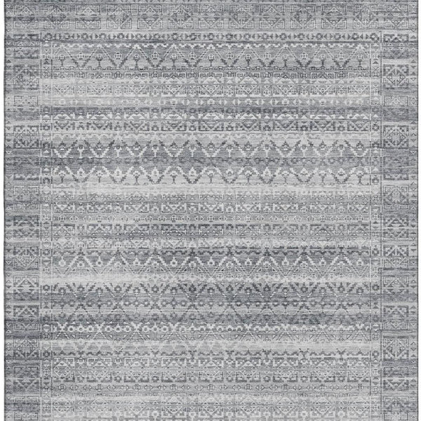 HomeRoots 10' Gray & Silver Striped Area Rug - Washable, UV-Protected, Durable Design for High-Traffic Spaces 717839