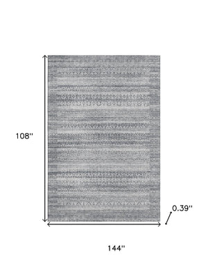 HomeRoots 10' Gray & Silver Striped Area Rug - Washable, UV-Protected, Durable Design for High-Traffic Spaces 717839