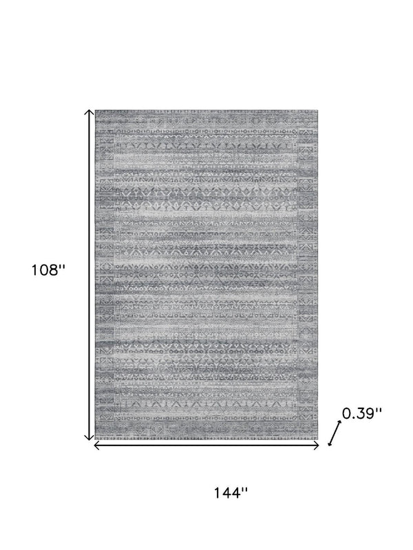 HomeRoots 10' Gray & Silver Striped Area Rug - Washable, UV-Protected, Durable Design for High-Traffic Spaces 717839
