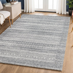 HomeRoots 10' Gray & Silver Striped Area Rug - Washable, UV-Protected, Durable Design for High-Traffic Spaces 717839