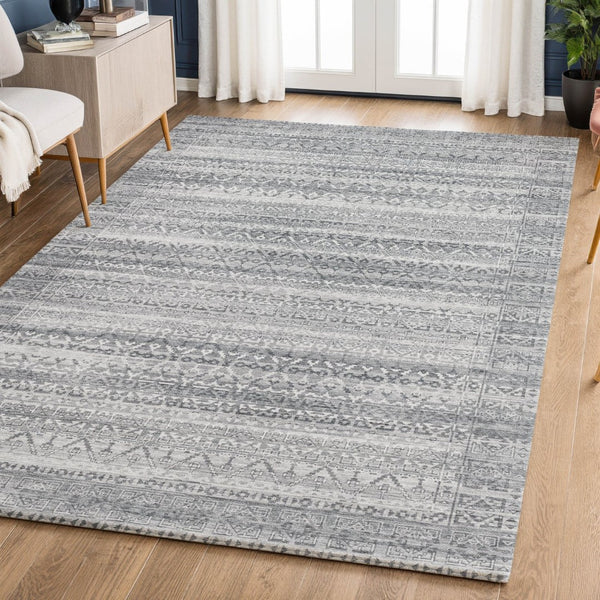 HomeRoots 10' Gray & Silver Striped Area Rug - Washable, UV-Protected, Durable Design for High-Traffic Spaces 717839