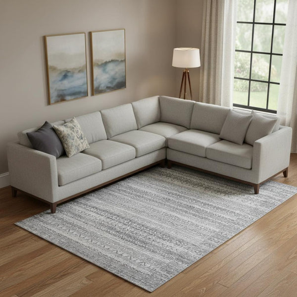 HomeRoots 10' Gray & Silver Striped Area Rug - Washable, UV-Protected, Durable Design for High-Traffic Spaces 717839