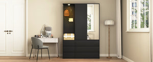 English Elm 8 Drawer Tall Chest Slim Particleboard Build Smooth Gliding Storage for Bedroom Closet Black W409S00007