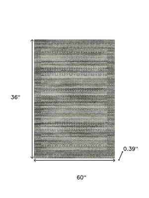 HomeRoots 5' X 8' Stylish Washable Area Rug in Pewter & Charcoal with UV Protection for High-Traffic Spaces 717841