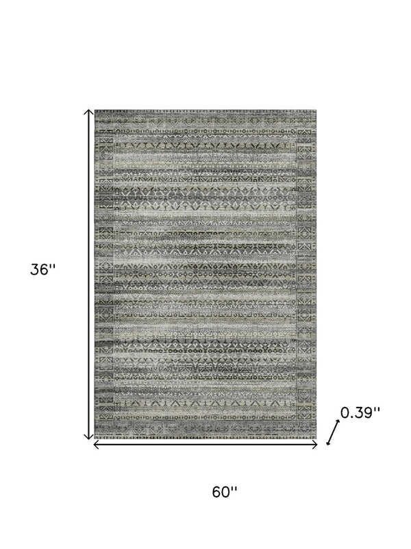 HomeRoots 5' X 8' Stylish Washable Area Rug in Pewter & Charcoal with UV Protection for High-Traffic Spaces 717841