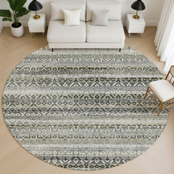 HomeRoots 8' X 10' Stylish Pewter Charcoal Striped Washable Area Rug with UV Protection for Family Homes 717843