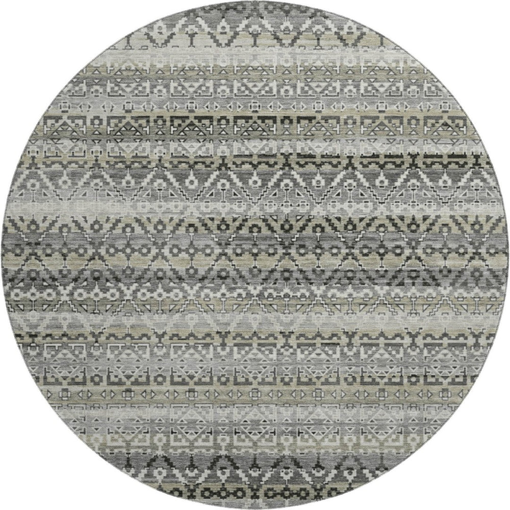 HomeRoots 8' X 10' Stylish Pewter Charcoal Striped Washable Area Rug with UV Protection for Family Homes 717843