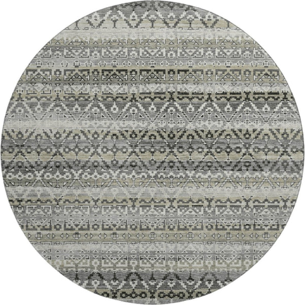HomeRoots 8' X 10' Stylish Pewter Charcoal Striped Washable Area Rug with UV Protection for Family Homes 717843