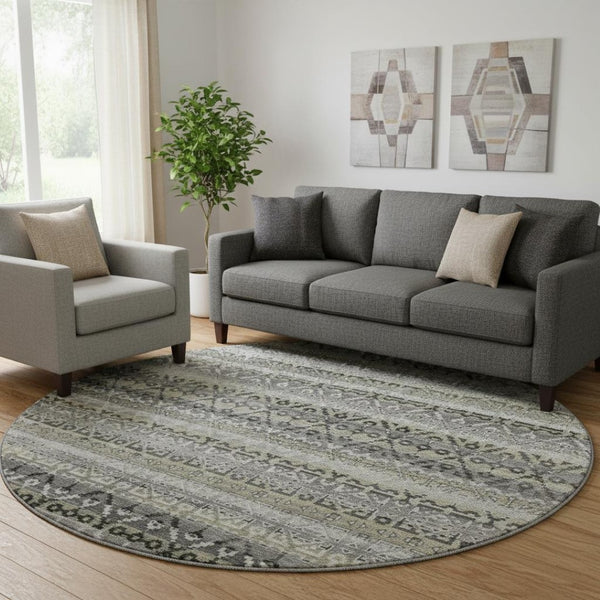 HomeRoots 8' X 10' Stylish Pewter Charcoal Striped Washable Area Rug with UV Protection for Family Homes 717843