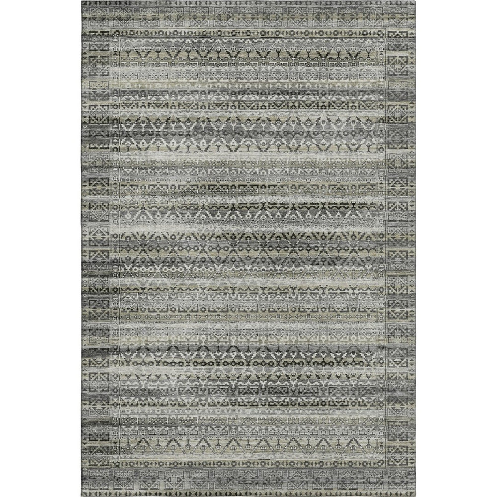 HomeRoots 9' X 12' Stylish Pewter and Charcoal Striped Washable Area Rug with UV Protection for Busy Homes 717844