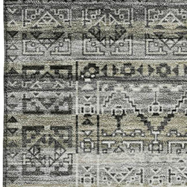 HomeRoots 9' X 12' Stylish Pewter and Charcoal Striped Washable Area Rug with UV Protection for Busy Homes 717844