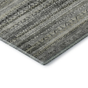 HomeRoots 9' X 12' Stylish Pewter and Charcoal Striped Washable Area Rug with UV Protection for Busy Homes 717844