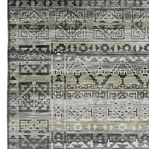 HomeRoots 9' X 12' Stylish Pewter and Charcoal Striped Washable Area Rug with UV Protection for Busy Homes 717844