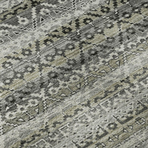 HomeRoots 9' X 12' Stylish Pewter and Charcoal Striped Washable Area Rug with UV Protection for Busy Homes 717844